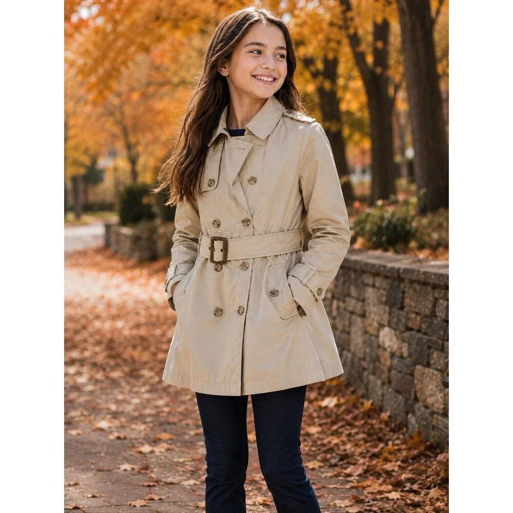 Ralph Lauren Polo Big Girls Lightweight Princess Trench Coat 12 Tan Belt Collar